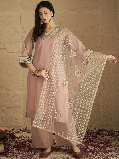 Indyancart VA Women Solid Kurta with Palazzo & Dupatta