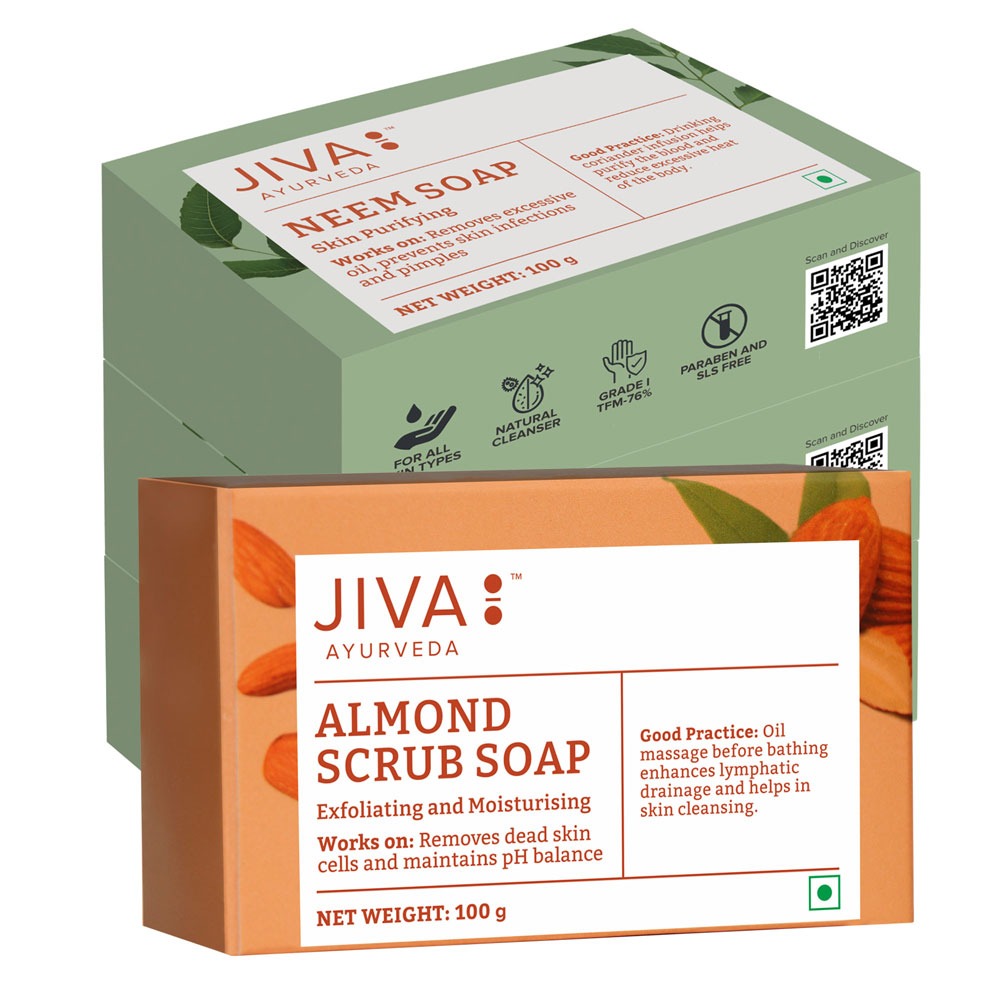 Jiva Ayurveda Neem Soap Combo (3 Neem + 1 Almond Soap)