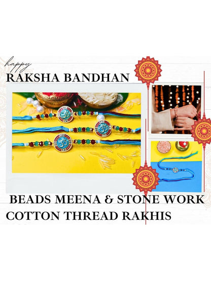 Anouk Set Of 3 Beaded Cotton Thread with AD Stones & Meenakari Designer Rakhi for Brother