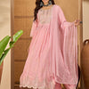 Indyancart SN Women's Floral Embroidered Sequinned A-line Kurta With Trousers & Dupatta