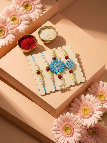 Anouk Set Of 4 Family Pack Beaded Thread Rakhi With Roli Chawal Chandan Mishri