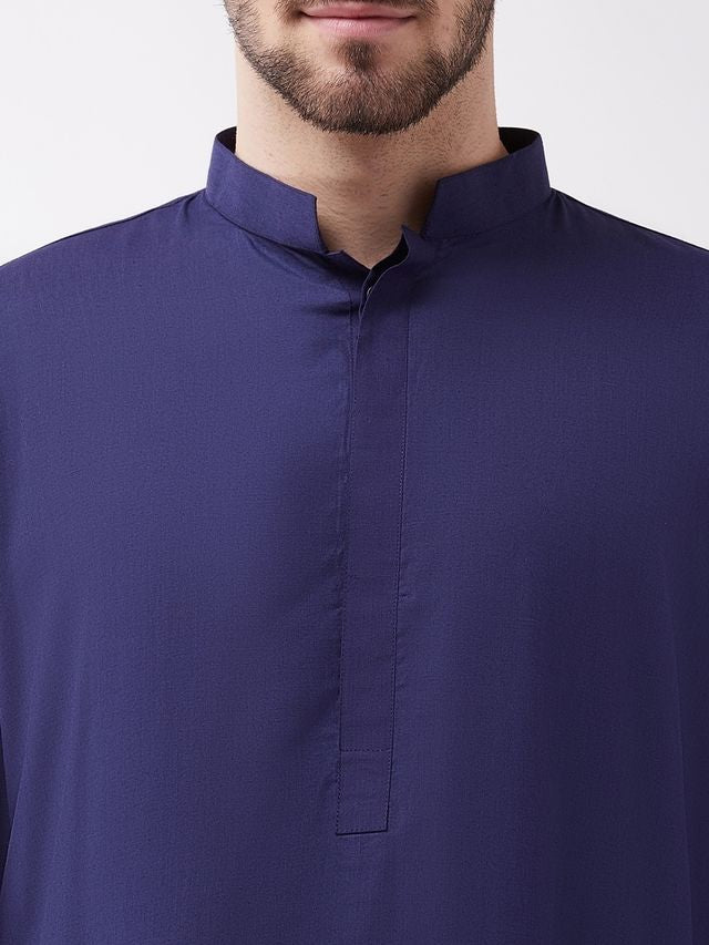 Men's Blue Cotton Blend Straight Kurta Pyjama Set