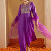Dhiyona IE Floral Embroidered Liva Straight Kurta With Trousers & Dupatta