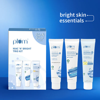 Plum Niacinamide Skincare Trio Kit | Face Wash | Moisturizer | Sunscreen | Travel-Size