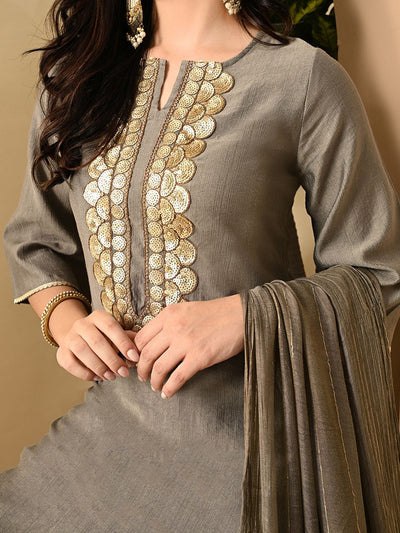 Indyancart SN Women's Embroidered Keyhole Neck Bell Sleeves Kurta & Palazzos Set with dupatta