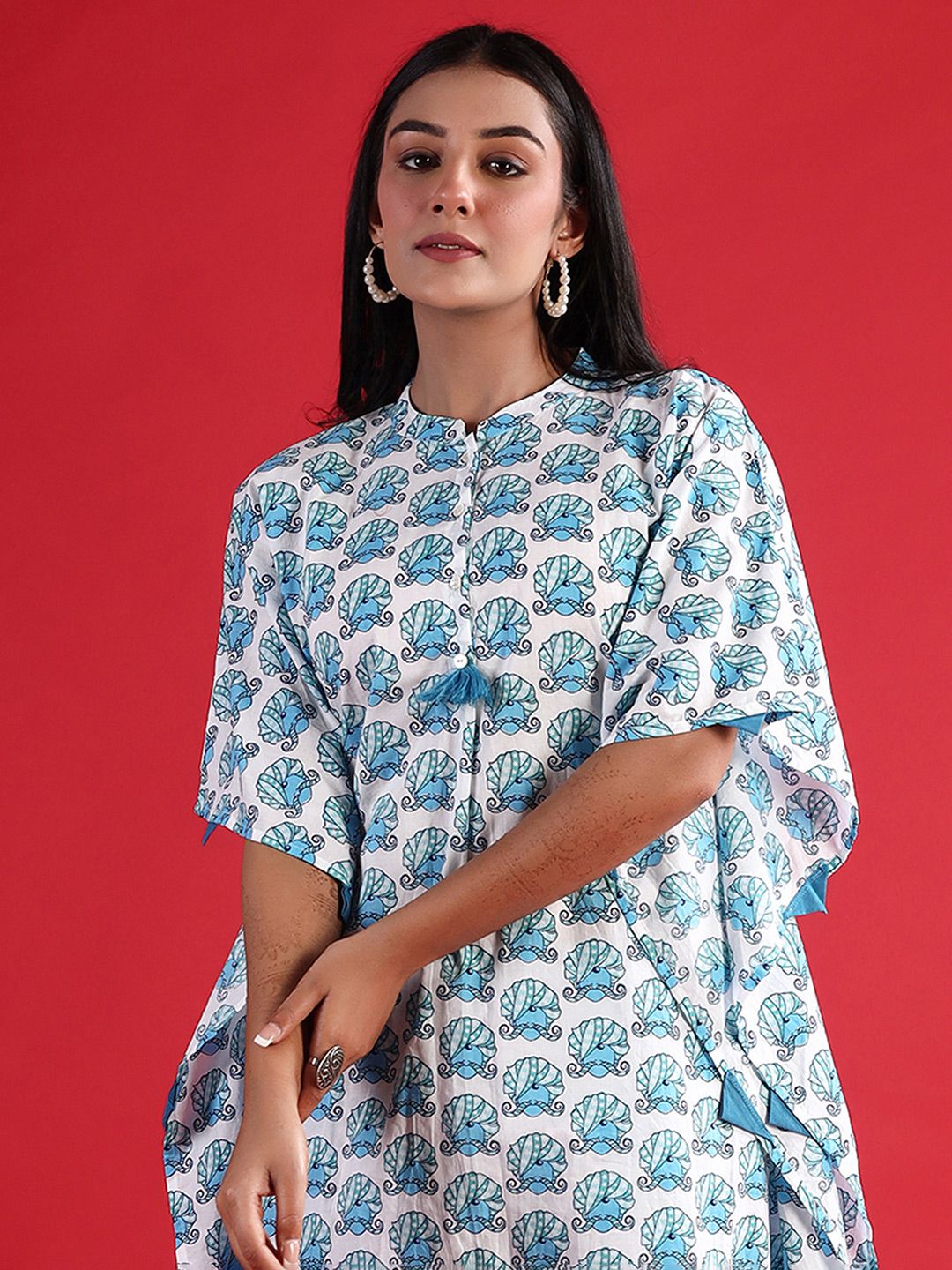 Dhiyona IE Printed Pure Cotton Mandarin Collar Neck Top & Flared Trouser Co-Ords