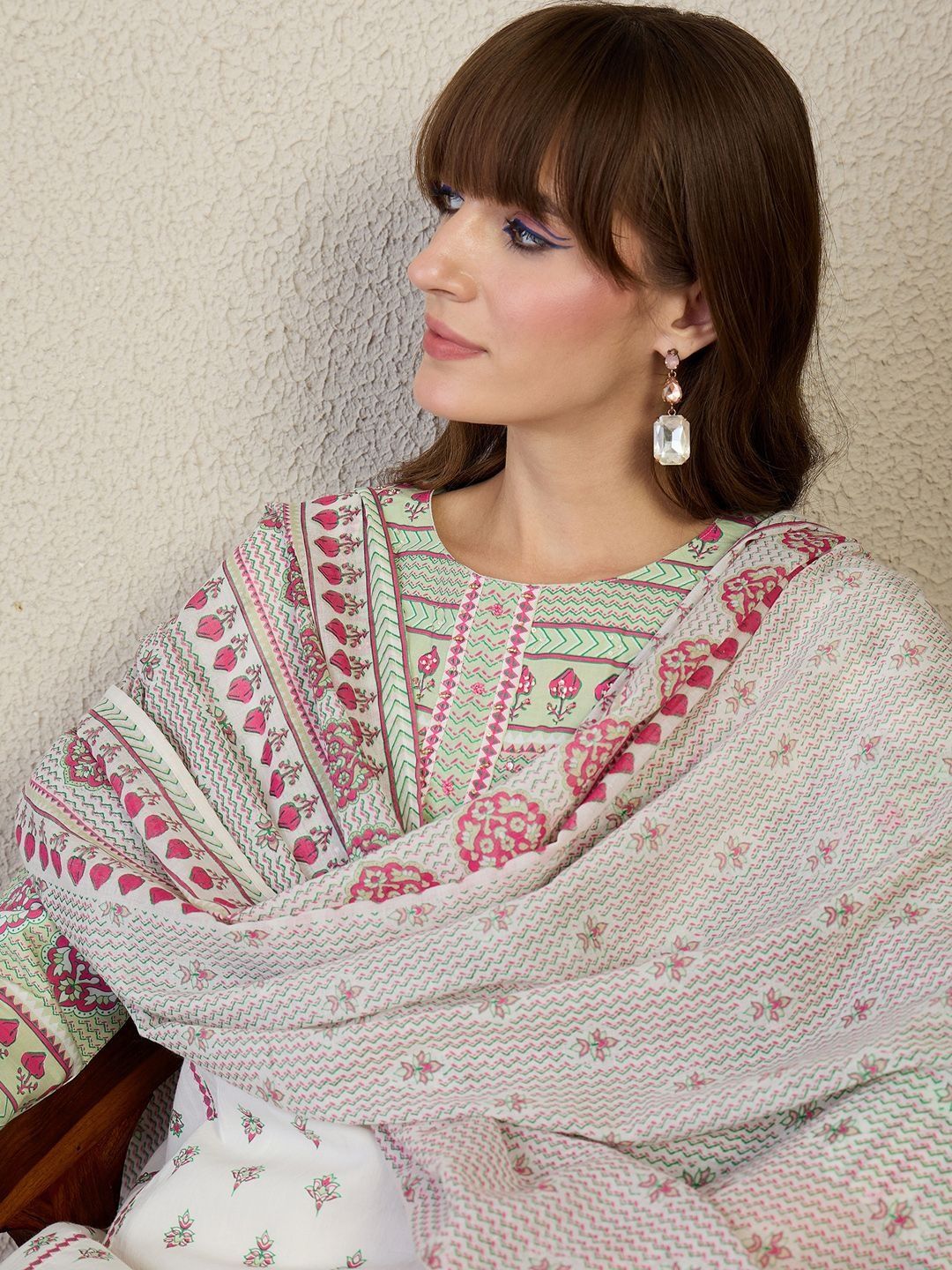 Women Ethnic Motifs Printed Cotton Kurta with Trousers & Dupatta