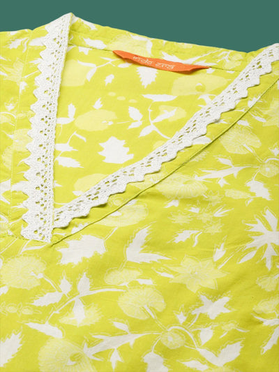 Indyancart IE Printed Sleeveless Pure Cotton Tunic With Trouser