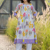 Indyancart IE Women Floral Printed Pleated Pure Cotton Kurta with Trousers