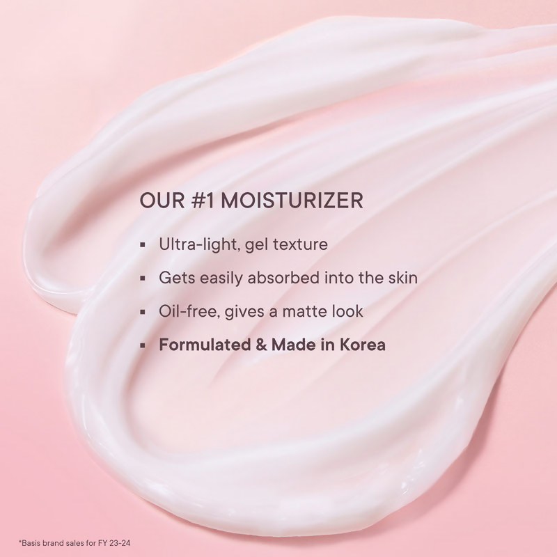 Quench Ultra Light Gel Moisturizer with cherry blossom scent and brightening Niacinamide for radiant skin, shown in a jar.