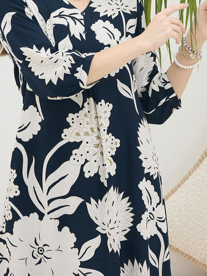 Indyancart IE Floral Printed V-Neck Tunic & Trousers