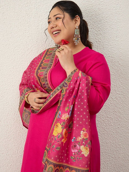 Indyancart Women's Ethnic Motifs Regular Thread Work Kurta with Palazzos & With Dupatta