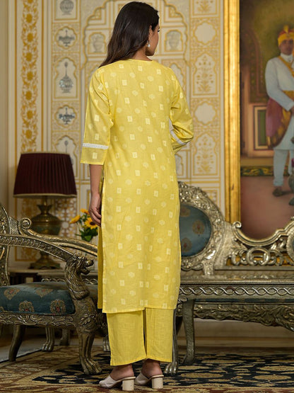 Indyancart VA Women's V Neck Gathered Flared Cotton Kurta with Trouser & Embroidered Dupatta