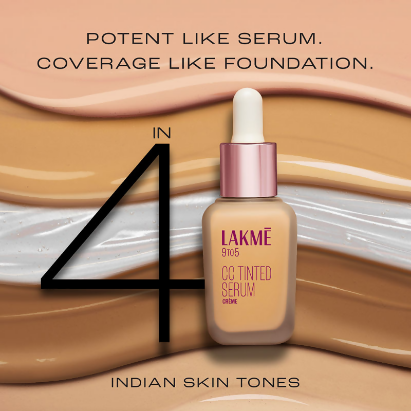 Lakme CC Tinted Serum Creme in a sleek bottle, designed for even skin tone and lightweight skincare application.