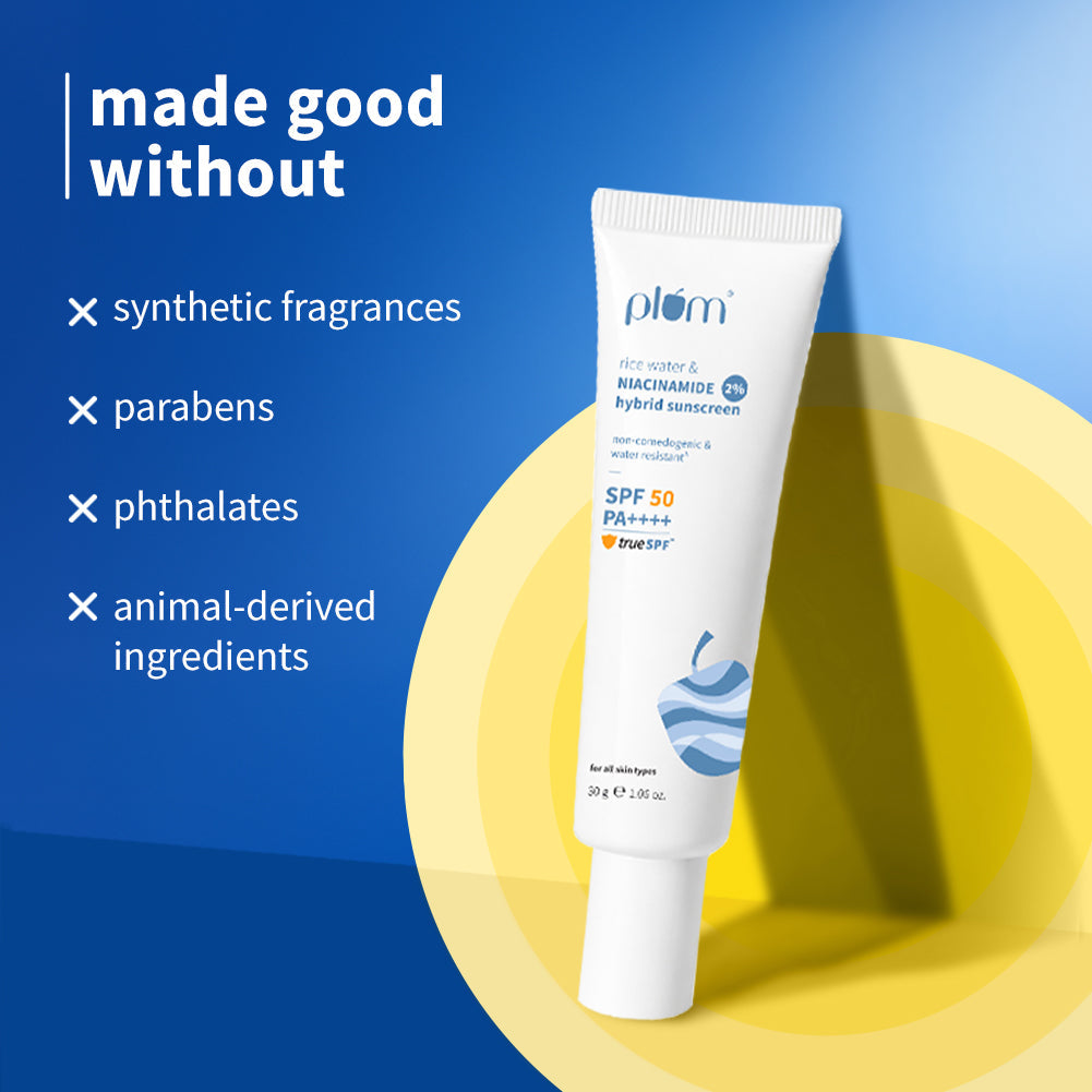 Plum Goodness 2% Niacinamide & Rice Water SPF 50 PA++++ Hybrid Sunscreen