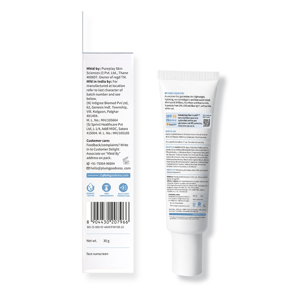 Plum Goodness 2% Niacinamide & Rice Water SPF 50 PA++++ Hybrid Sunscreen
