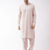Men's Cream Cotton Blend Straight Kurta Pyjama Set