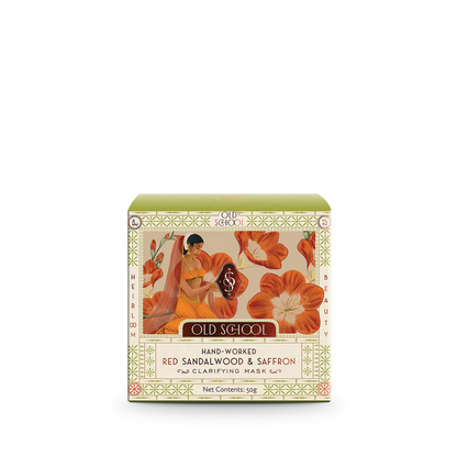 Old School Rituals red sandalwood and saffron face mask in a jar, showcasing its rich texture and natural ingredients.