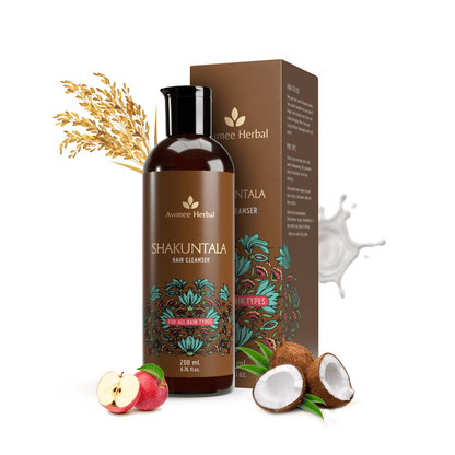 Avimee Herbal Hair Growth Kit including Keshpallav Hair Oil, Shakuntala Hair Cleanser, and Scalptone Hair Growth Serum.