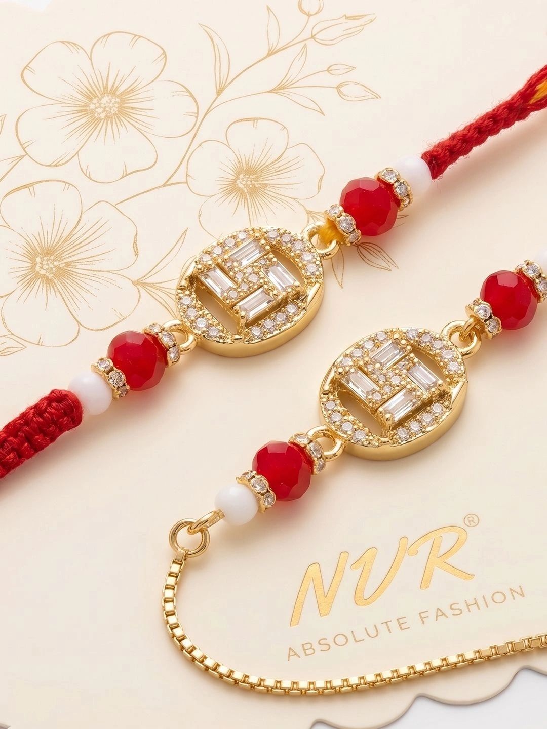 Anouk Set Of 2 Artificial Stones & Beads Swastik Bhaiya Bhabhi Rakhi With Roli Chawal