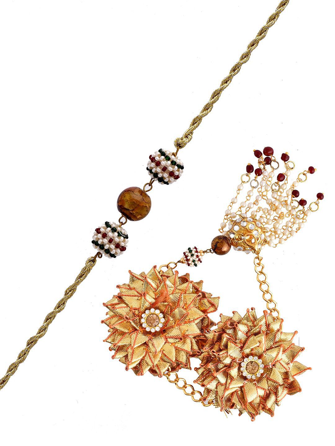 Anouk Gold-Toned Beaded Bhaiya Bhabhi Rakhi With Roli Chawal & Greeting Card