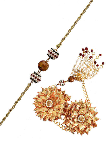 Anouk Gold-Toned Beaded Bhaiya Bhabhi Rakhi With Roli Chawal & Greeting Card