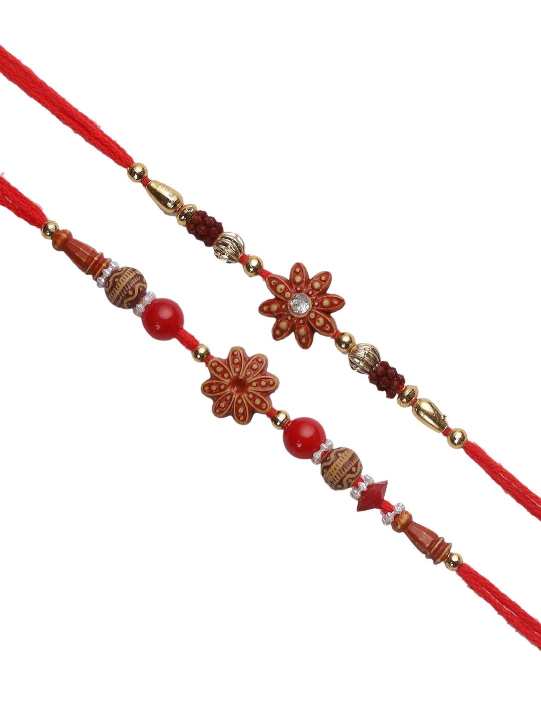Anouk Set Of 2 Red Flower Rakhis Comes With Roli Rice & Greeting Card
