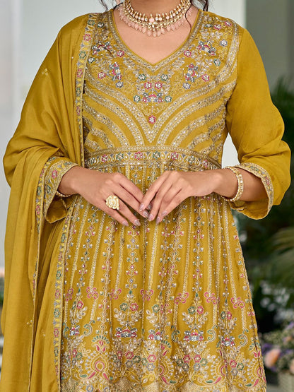 Indyancart IE Ethnic Motifs Embroidered V-Neck Sequinned Anarkali Kurti with Palazzos & Dupatta