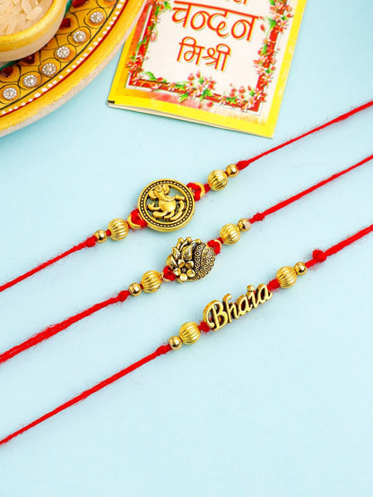 Anouk Set Of 3 Thread Rakhis With Roli Chawal Chandan & Mishri