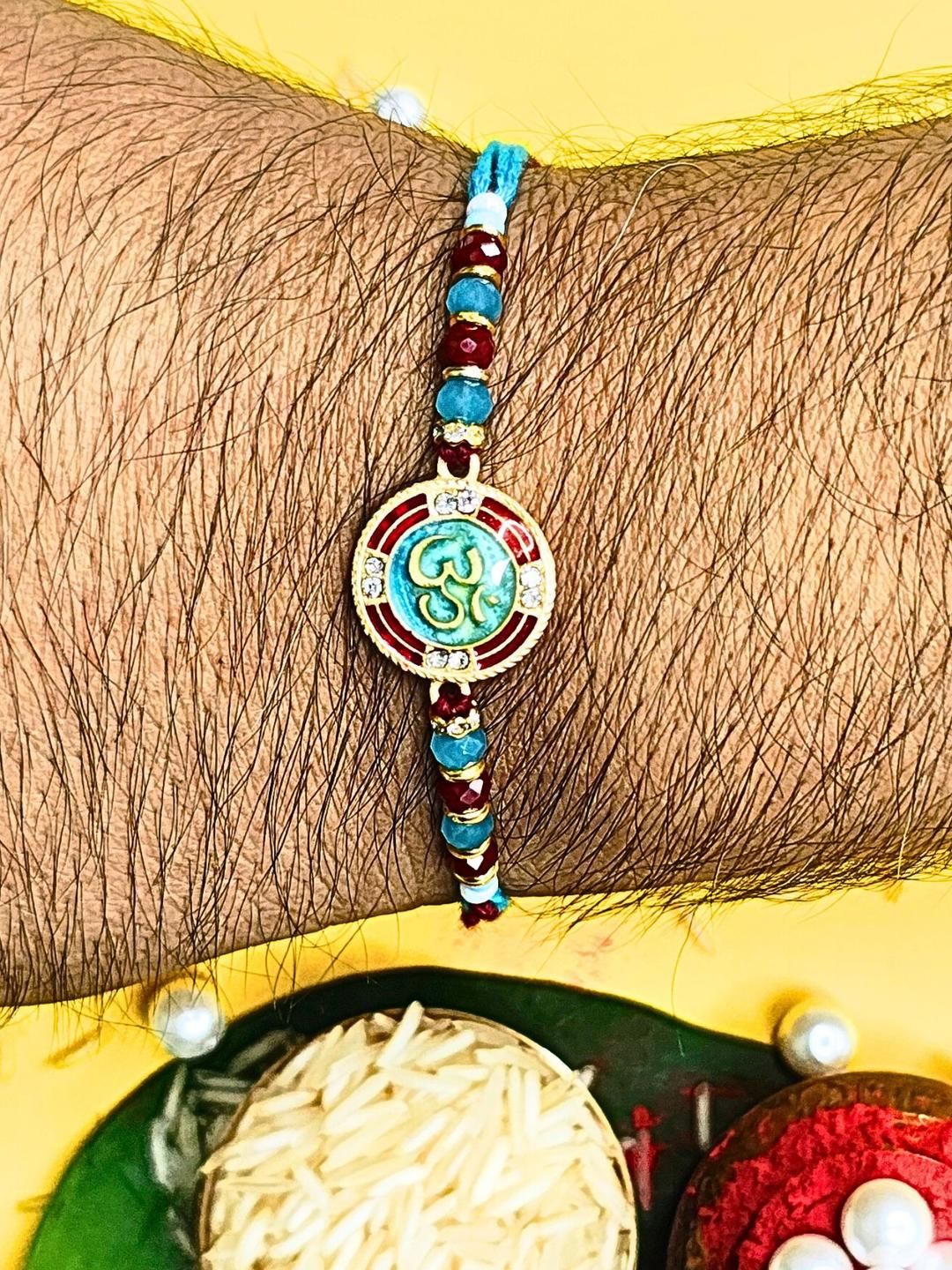Anouk Set Of 6 Beaded Cotton Thread with AD Stones & Meenakari Designer Rakhi for Brother