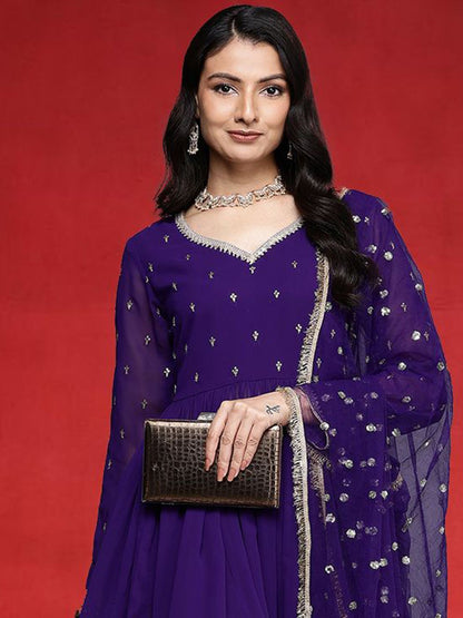 Indyancart VA Women Ethnic Motifs Embroidered Anarkali Kurta with Palazzo & Dupatta