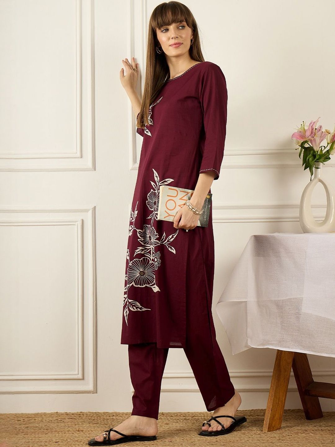 Women Floral Printed Regular Pure Cotton Kurta with Trousers
