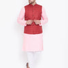 Men's Pink Cotton Blend Straight Jacket  Kurta and Pyjama Set