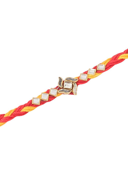 Anouk Pack Of 3 Kundan Studded Floral Design Rakhi With Roli Chawal Chandan & Mishri