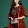 Indyancart IE Floral Embroidered Velvet Kurta with Trousers & With Dupatta