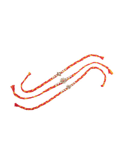 Anouk Pack Of 3 Kundan Studded Floral Design Rakhi With Roli Chawal Chandan & Mishri