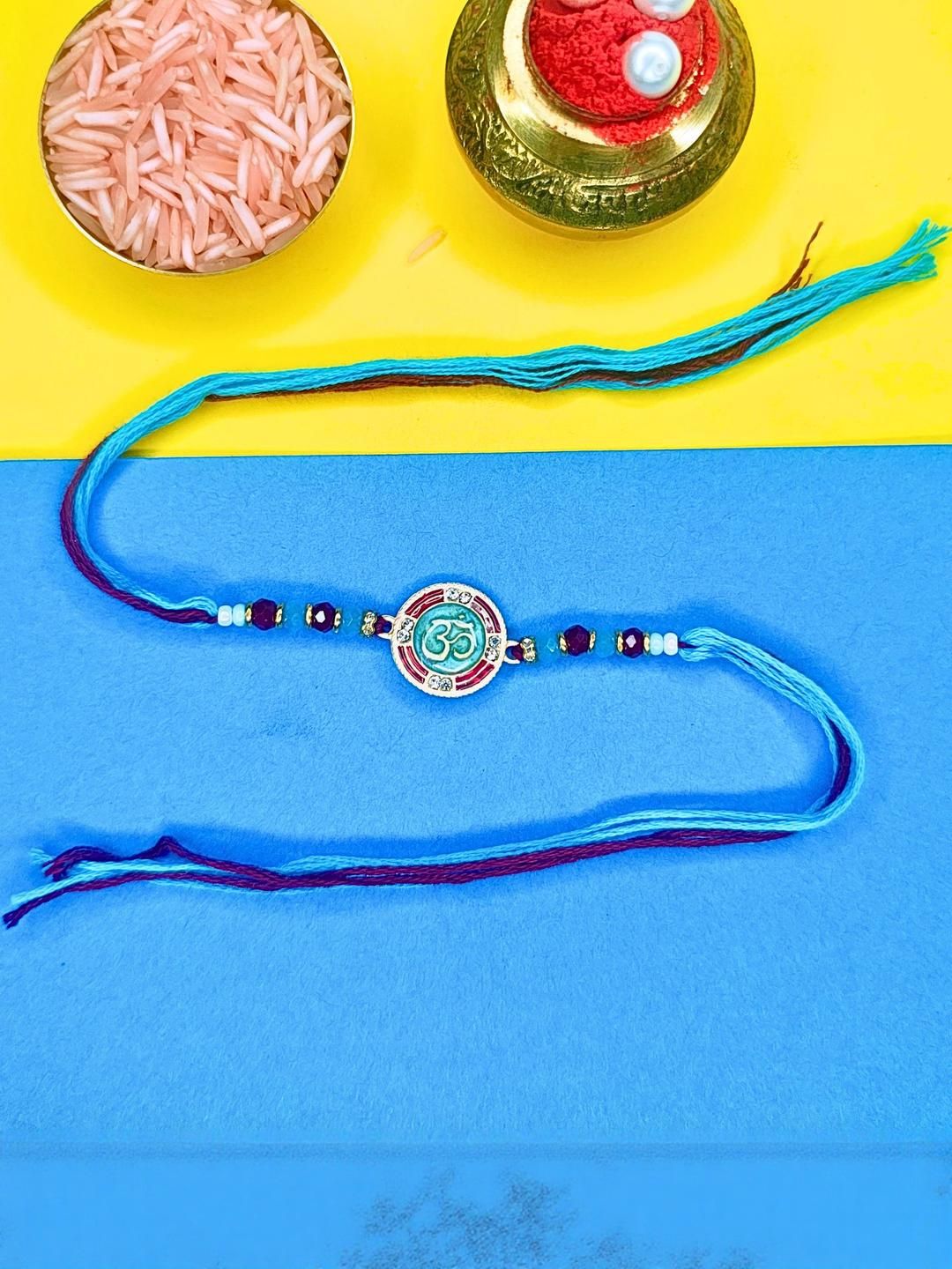 Anouk Set Of 6 Beaded Cotton Thread with AD Stones & Meenakari Designer Rakhi for Brother