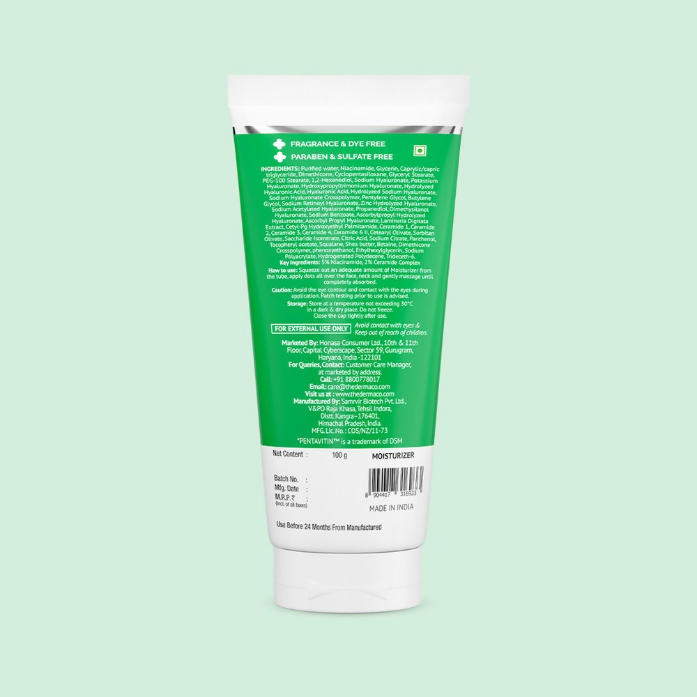 The Derma Co 5% Nia-Ceramide Daily Hydrating Moisturizer for face, with creamy texture and smooth application on skin
