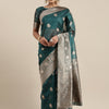 Women's Organza Teal blue Woven Design Celebrity Saree With Blouse Piece
