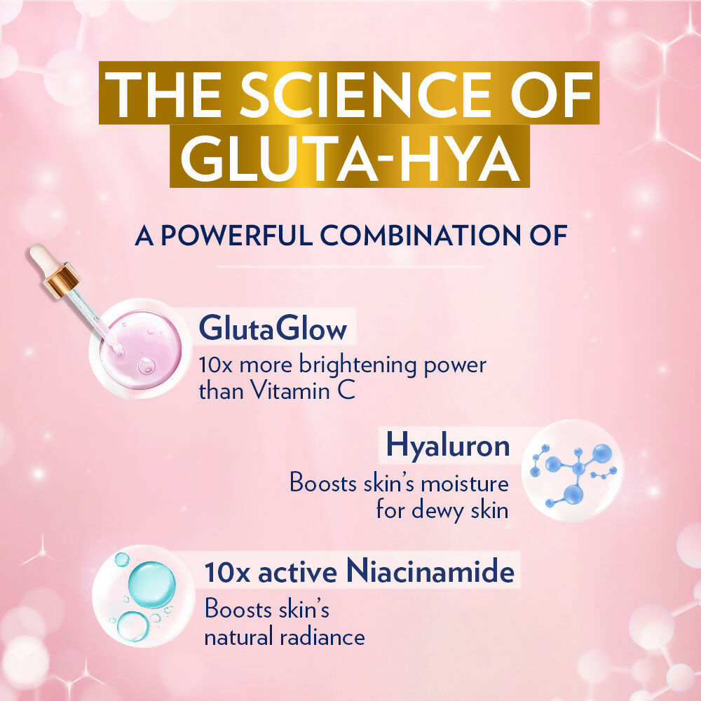 Vaseline Healthy Bright body lotion and Gluta-Hya Dewy Radiance serum-in-lotion combo bottles displayed together.