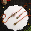 Dhiyona Pink Stone Studded & Beaded Floral Bhaiya Bhabhi Thread Rakhis With Roli Chawal