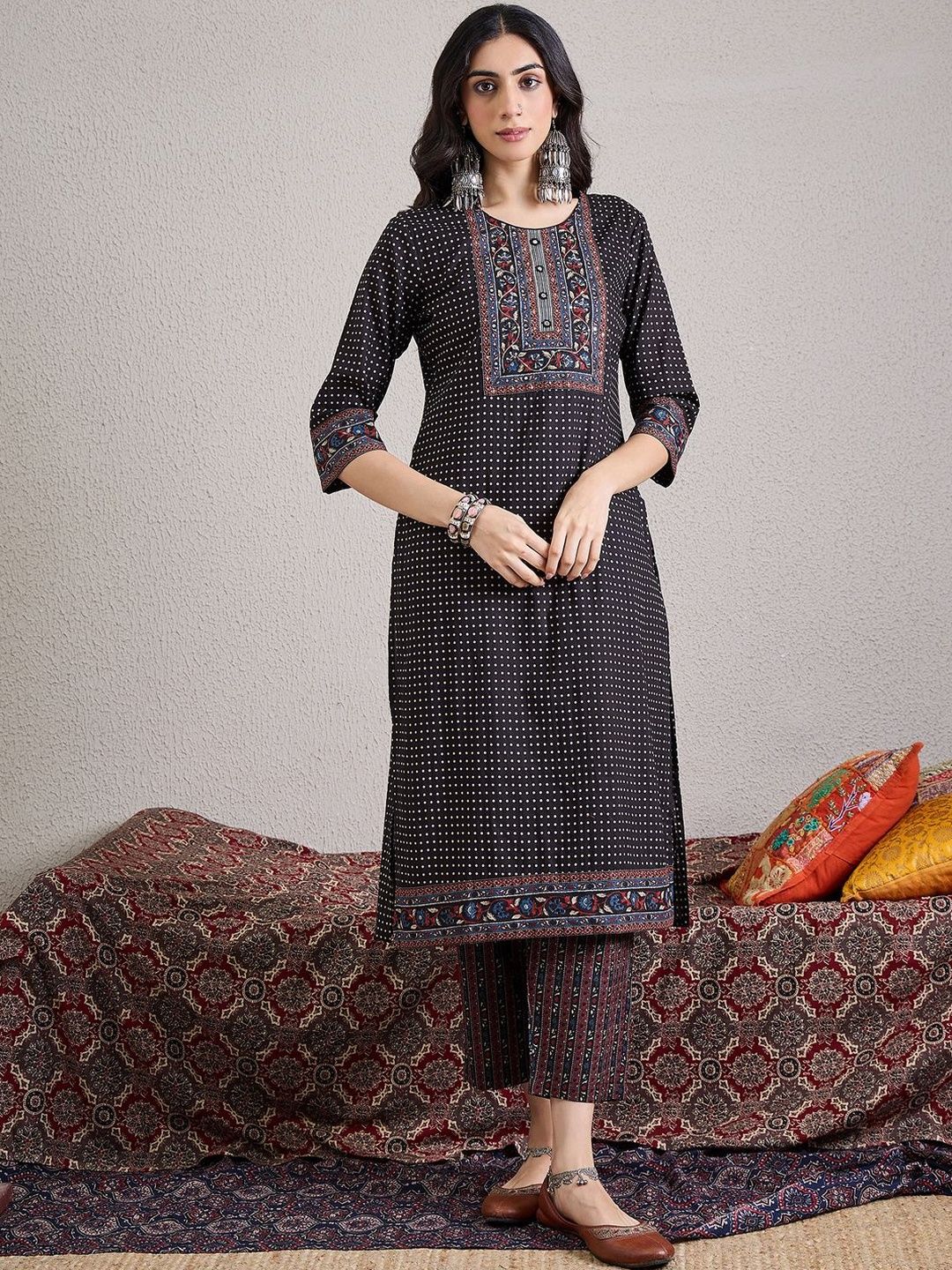 Women Ethnic Motifs Printed Regular Pure Cotton Kurta with Trousers & With Dupatta