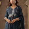 Dhiyona IE Women Ethnic Motifs Embroidered Cotton A-Line Kurta with Trousers & Dupatta