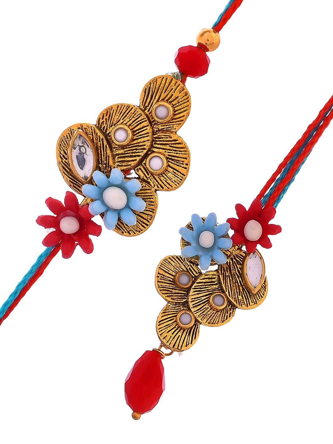 Anouk Green Stone-Studded & Beaded Bhaiya Bhabhi Thread Rakhi