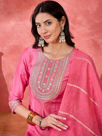 Indyancart SN Women's Floral Embroidered Kurta with Trousers & Dupatta