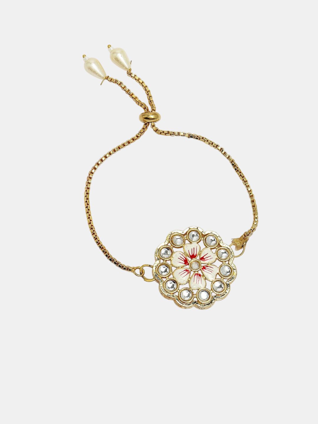 Anouk Kundan Studded & Beaded Floral Bhaiya Bhabhi Rakhi With Roli