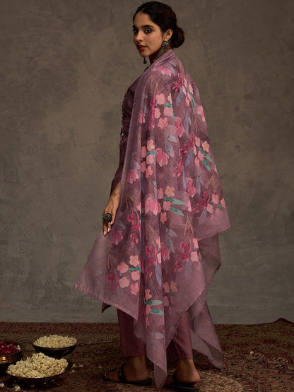 Women Floral Embroidered Thread Work Kurta with Trousers & Dupatta