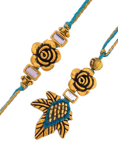 Anouk Gold-Toned Beaded Bhaiya Bhabhi Thread Rakhi