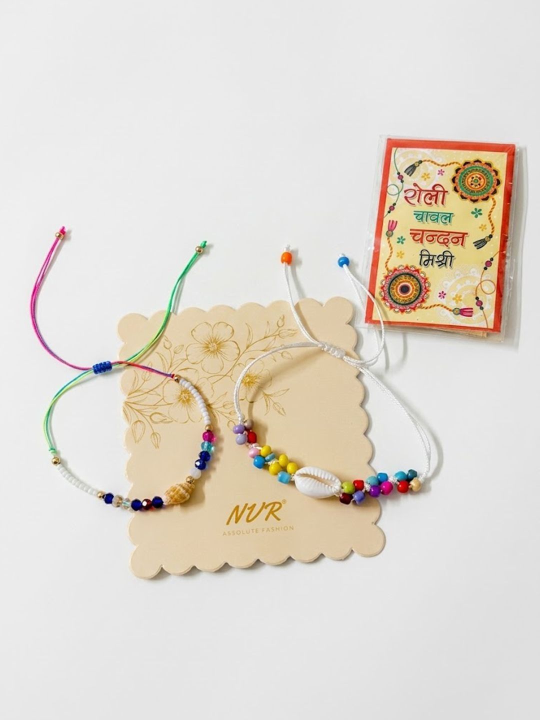 Anouk Set Of 2 Artificial Beads Thread Rakhi With Roli Chawal Chandan Mishri