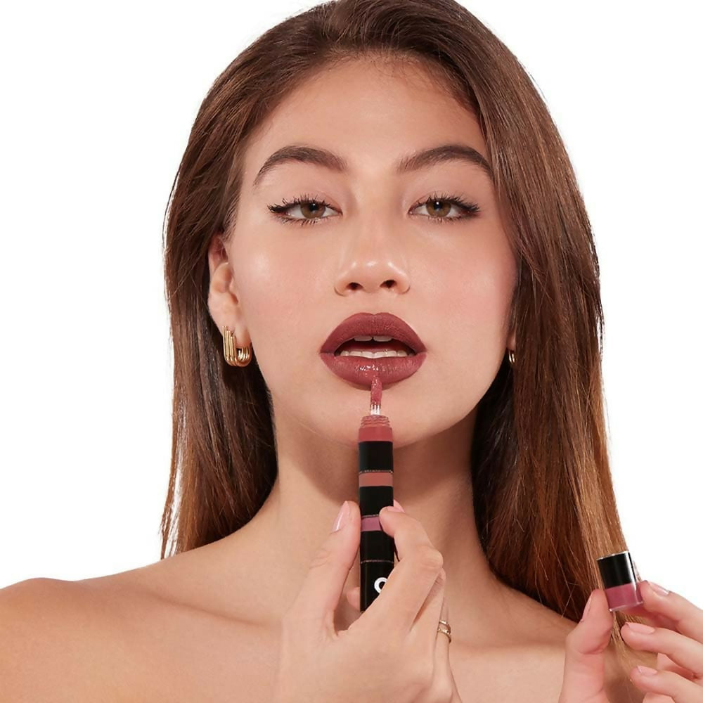 Kiro Four Play Non-Stop Airy Matte Liquid Lipstick stack with four vibrant, lightweight matte liquid lip shades in sleek packaging.